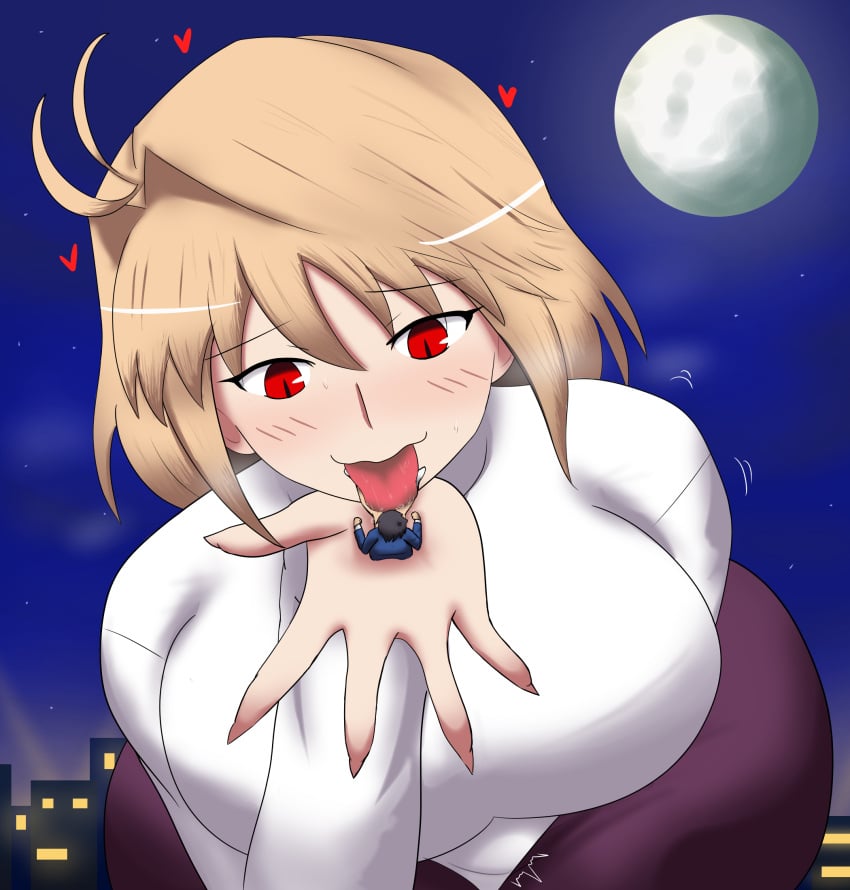 1boy 1girls :p alternate_breast_size arcueid_brunestud bedroom_eyes big_ass big_breasts big_dom_small_sub bigger_female blonde_hair blush color drooling fellatio giantess grin growth heart horny_female huge_ass huge_breasts imstupid13 licking licking_penis macro_female melty_blood moon oral red_eyes saliva saliva_trail sequence size_difference size_play smaller_male smile steam sweat tohno_shiki tongue toono_shiki tsukihime type-moon vampire wide_hips