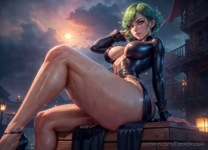 1girls absurd_res ai_generated alternate_ass_size alternate_breast_size alternate_costume artist_name bangs big_breasts blush breasts cleavage clothing cloud collared_dress curly_hair curvy darkblazeai dress eyelashes female female_focus female_only footwear green_eyes green_hair hand_in_hair hips human lamp lantern large_breasts leather lips long_legs long_sleeves looking_at_viewer messy_hair ocean one-punch_man pinup pose revealing_clothes seductive shiny_skin short_hair sitting skimpy smile solo solo_female stable_diffusion sun tatsumaki thick_thighs thighs url voluptuous water watermark wet wet_body wide_hips