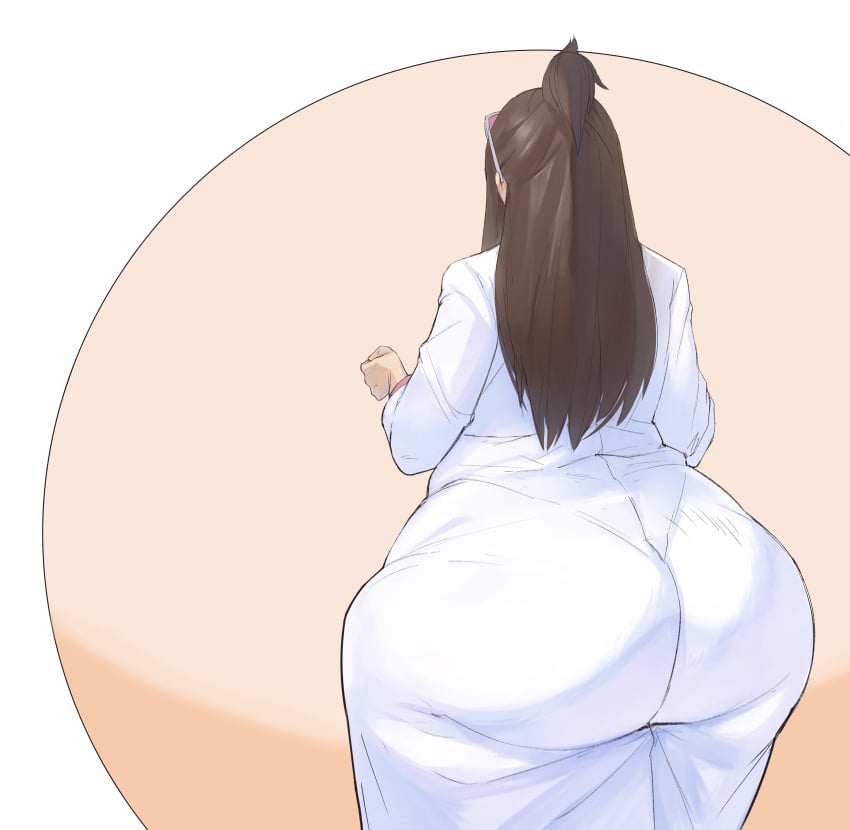 bamboo_ale big_ass big_belly brown_hair clothed clothing ema_skye female gyakuten_saiban huge_ass huge_belly hyper_ass hyper_belly labcoat obese thick_thighs third-party_edit wide_hips