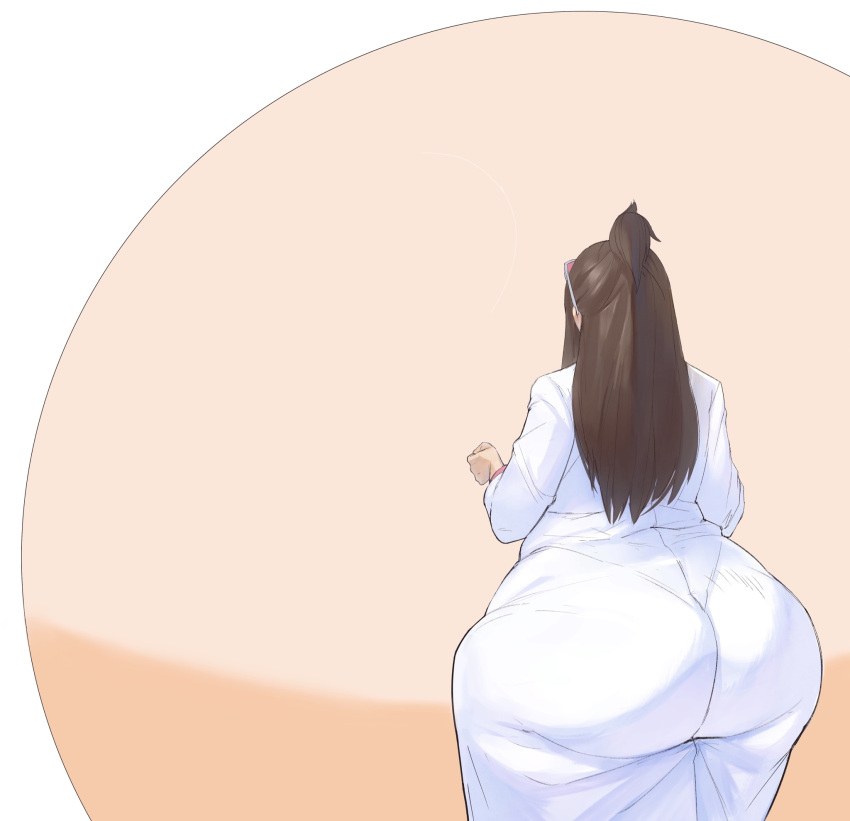 bamboo_ale big_ass big_belly brown_hair clothed clothing ema_skye female gyakuten_saiban huge_ass huge_belly hyper_ass hyper_belly labcoat obese thick_thighs third-party_edit wide_hips