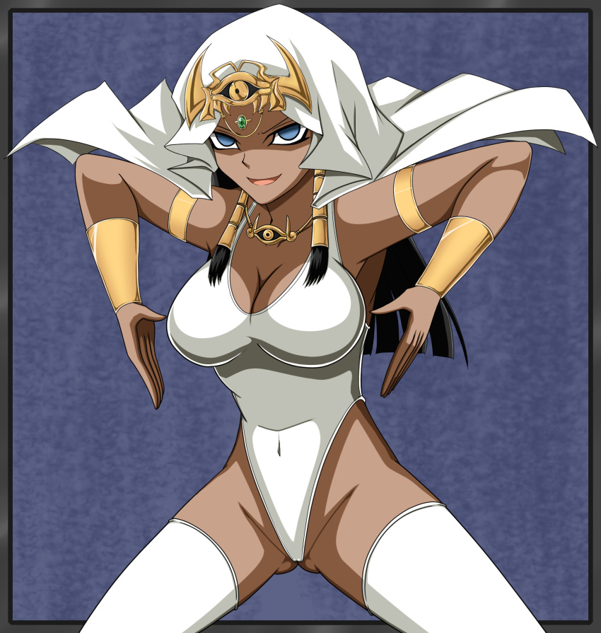 ass_visible_through_thighs dark-skinned_female haigure haigure_pose highleg highleg_leotard huge_ass huge_breasts isis_ishtar necklace thighhighs yu-gi-oh!