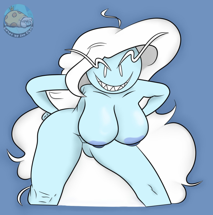 1girls adventure_time ass blue_body blue_skin breasts ice_queen ice_queen_(adventure_time) kross_draws nude white_eyes white_hair