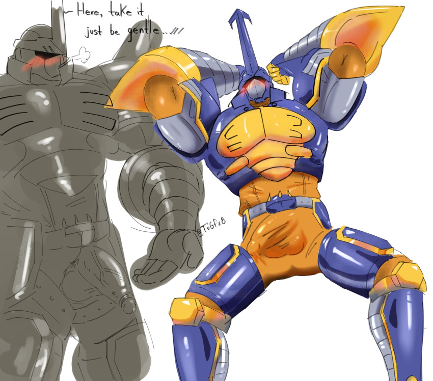 armor bara beetlemon bulge color dick digimon digimon_(species) digimon_frontier flexing flustered gay helmet male male_only penis robot_humanoid sketch text tugfx8 uncensored uncut