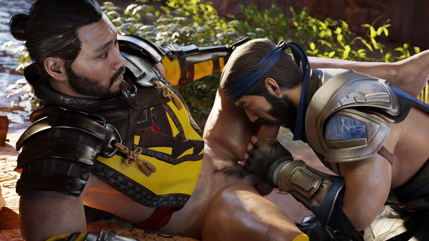 2boys 3d abs balls bara beard biceps big_balls big_penis blowjob deepthroat erection facial_hair gay hairy hanzo_hasashi hi_res highres kuai_liang male male/male male_focus male_only male_pubic_hair mortal_kombat mortal_kombat_11 moustache muscular muscular_male penis scorpion_(mortal_kombat) solo solo_male sub-zero vein veiny_penis