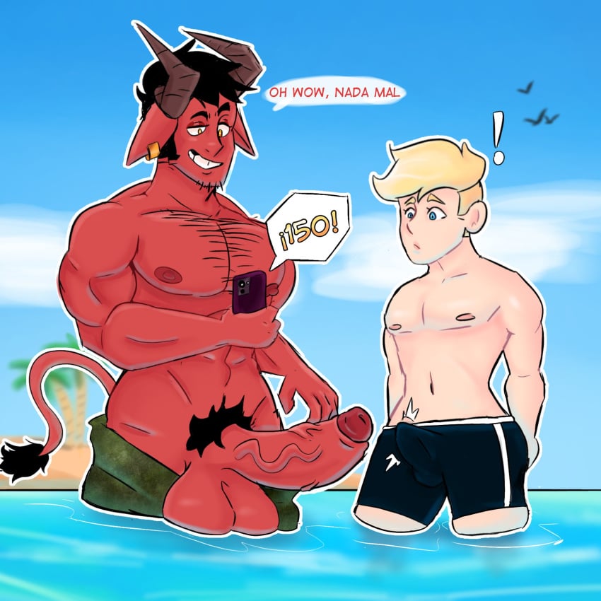 beach big_penis celebration demon demon_boy demon_tail gay luxury_ar male male/male male_only prince_luxury red_body