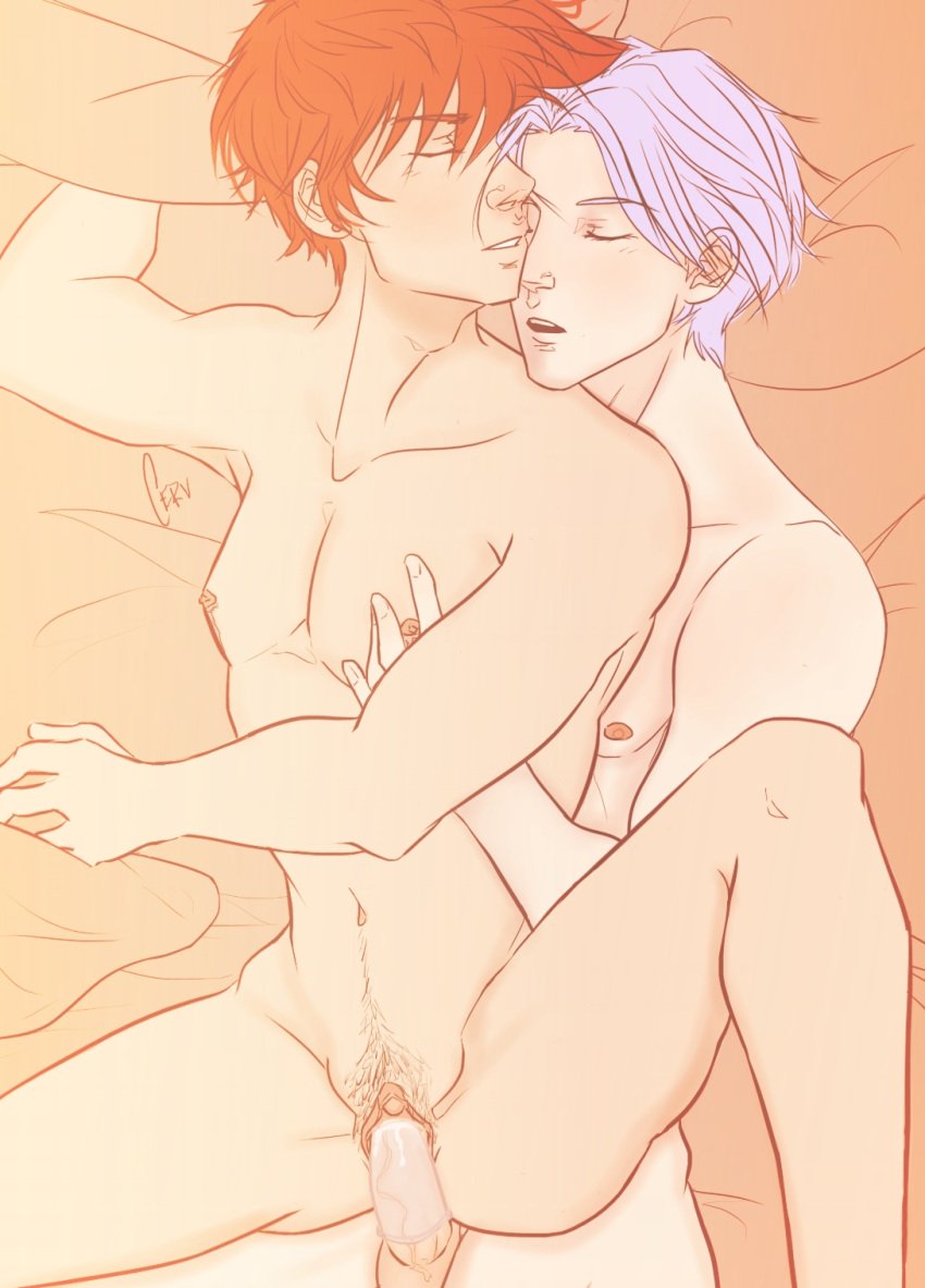 1cuntboy 2boys blue_hair cervine_salad condom cuntboy cuntboy/male gay genderswap_(ftm) langa_hasegawa male_on_cuntboy nipples penetration red_hair reki_kyan sex sk8_the_infinity spread_legs vaginal_penetration yaoi