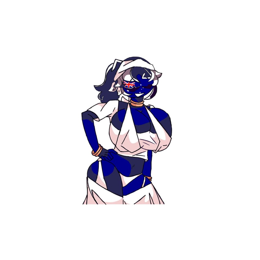 australia_(countryhumans) bandana big_breasts countryhumans countryhumans_girl crudedraws hand_on_hip partially_clothed smile