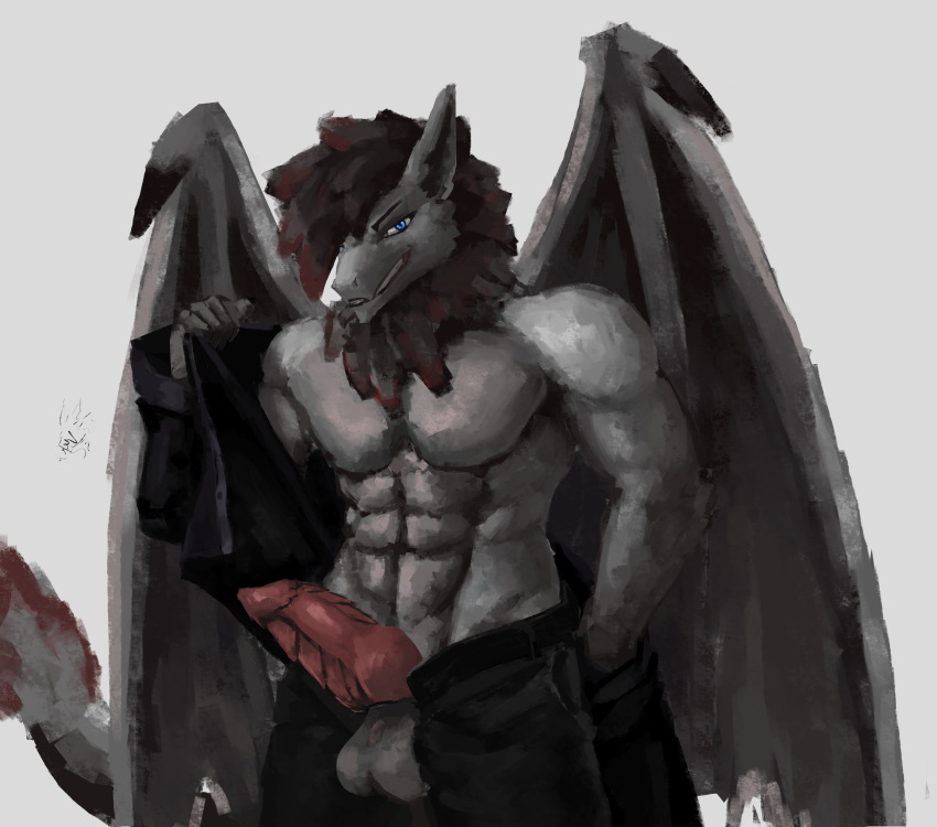 absurd_res anthro dragon erection fur furred_dragon genitals hi_res male male/male penis smile solo tagme tomilixak vekyn wings