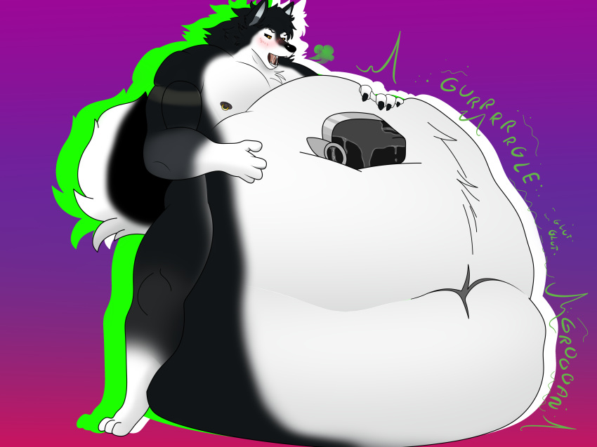 big_belly burping digestion furry massive_belly post_vore remains satisfied smile squeeze synth07