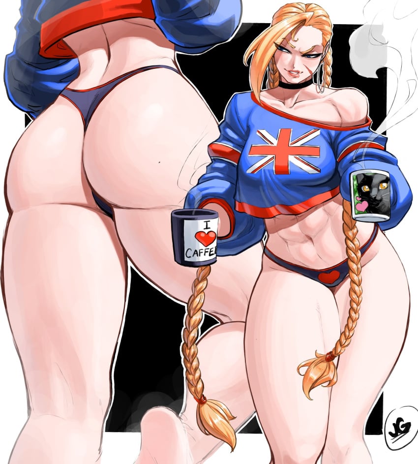 1girls ass barefoot big_ass blonde_hair blue_eyes braid braids breasts bubble_ass bubble_butt cammy_white capcom dat_ass feet female female_only huge_ass jgeorgedrawz solo street_fighter street_fighter_6 thick_thighs thong twin_braids union_jack wide_hips