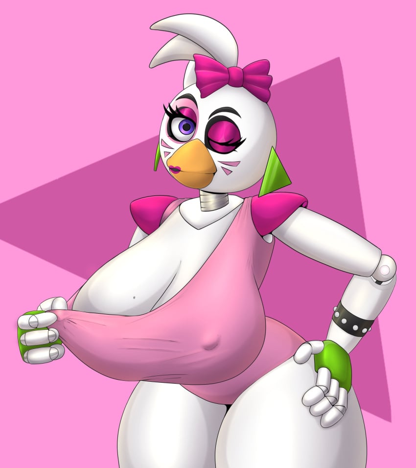 1girls animatronic beauty_mark beauty_mark_on_breasts big_ass big_breasts big_butt chica_(fnaf) el_jyjys five_nights_at_freddy's fnaf furry glamrock_chica_(fnaf) huge_ass huge_breasts huge_butt looking_at_viewer ls nipples_visible_through_clothing no_bra robot robot_girl simple_background smile solo_female tagme thick_thighs thighs