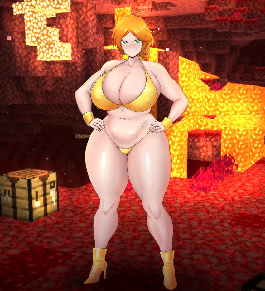 1girls alex_(minecraft) big_ass big_breasts big_butt bikini gold_bikini huge_ass huge_breasts huge_butt looking_at_viewer ls minecraft thick_thighs thighs video_game video_game_character video_game_franchise