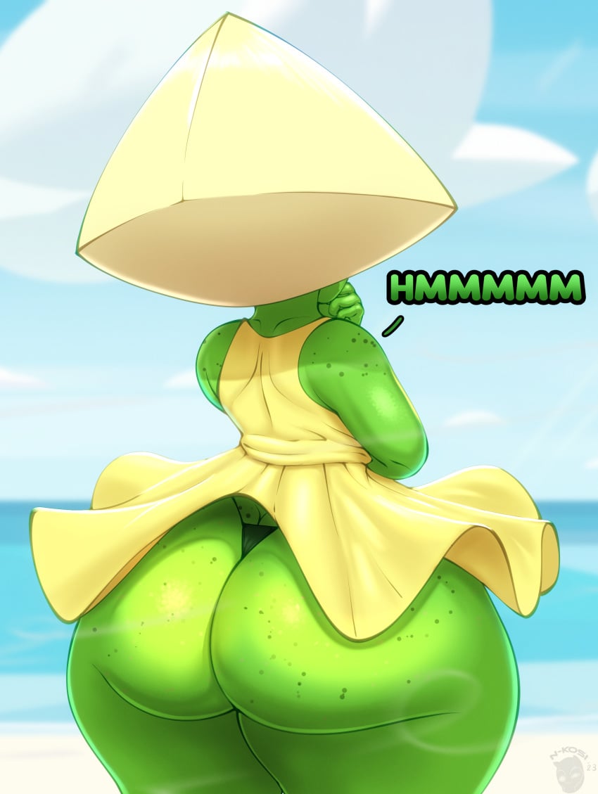 1girls 2d 2d_(artwork) accidental_exposure ass big_ass blonde_hair bottom_heavy bubble_butt clothing cloud dress fat_ass female female_only freckles gem_(species) green_body green_skin huge_ass large_ass n-kosi n-kosi_(coloring) outside panties peridot_(steven_universe) rear_view shortstack sky solo steven_universe sundress thick_ass thick_thighs thinking thong thunder_thighs unaware upskirt wardrobe_malfunction wide_hips windy_skirt