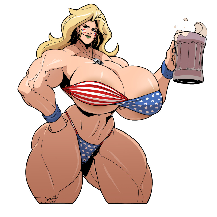 4th_of_july american_flag_bikini beer_mug big_breasts breasts huge_breasts jonpadraws large_breasts muscular muscular_arms muscular_female muscular_thighs