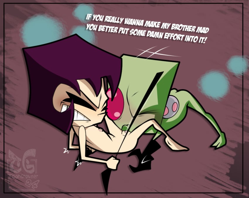 alien barefoot duo feet female gaz_membrane hair human invader_zim irken male male/female mammal nickelodeon nipples nude oral purple_hair spread_legs spreading toongrowner zim_(invader_zim)