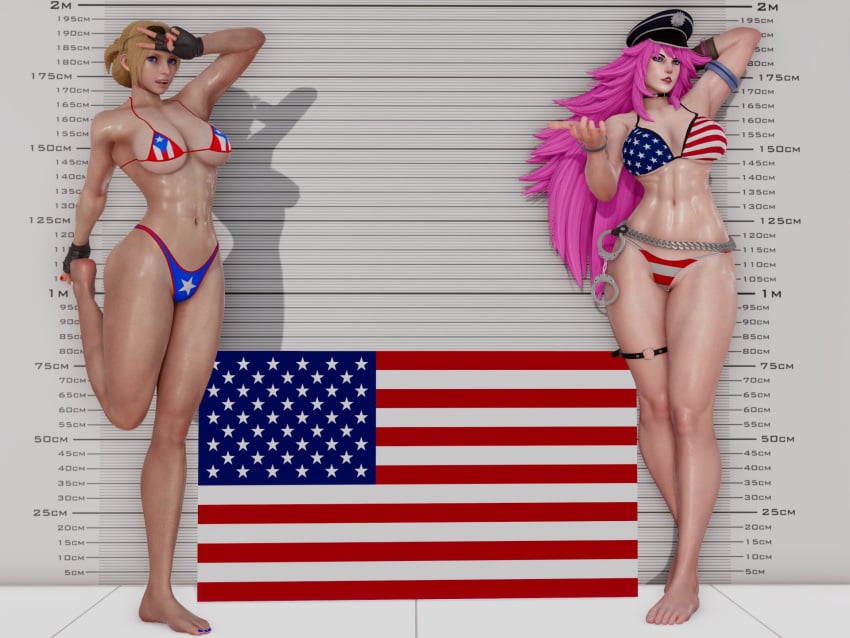 3d american_flag bikini blonde_hair busty capcom ecchi_fighties female female_focus final_fight hourglass_figure long_hair lucia_morgan pink_hair poison_(final_fight) street_fighter street_fighter_v tagme wide_hips