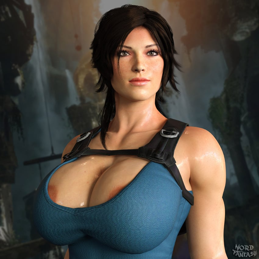 3d big_breasts breasts brown_eyes brown_hair busty female female_focus hourglass_figure lara_croft long_hair nordfantasy ponytail tagme tomb_raider