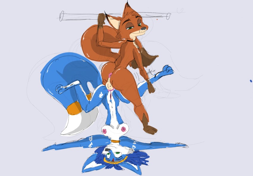 anal anal_sex anthro balls breasts canid canine disney female femboy fox genitals hi_res jrxt krystal krystal_(star_fox) male male/female mammal nick_wilde nintendo penetration sex star_fox zootopia