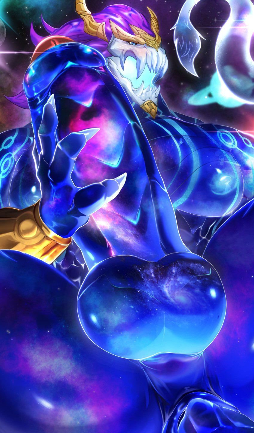 anthro ass ass_focus aurelion_sol balls big_ass big_penis bioluminescence blue_body blush dragon eastern_dragon erection gay imminent_anal imminent_sex jerkingoff league_of_legends magangz male male/male male_only muscular muscular_male penis precum riot_games spread_legs