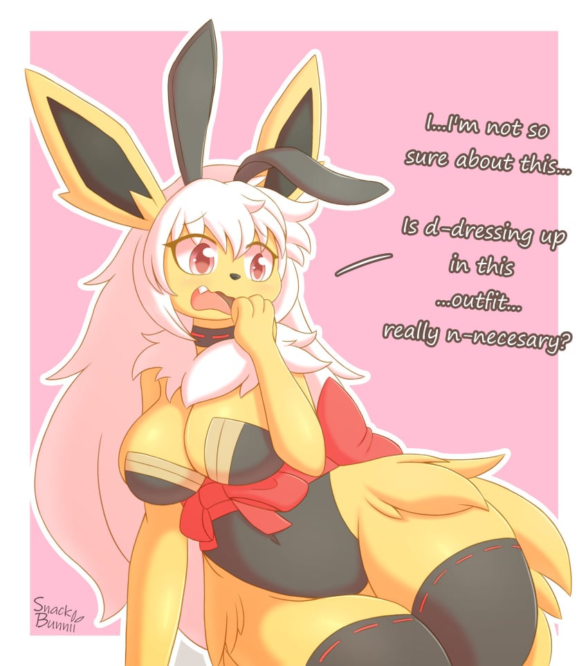 big_breasts breasts bunnysuit cleavage eeveelution female furry huge_breasts jolteon pok&eacute;mon_(species) pokemon snackbunnii tagme thick_thighs wide_hips