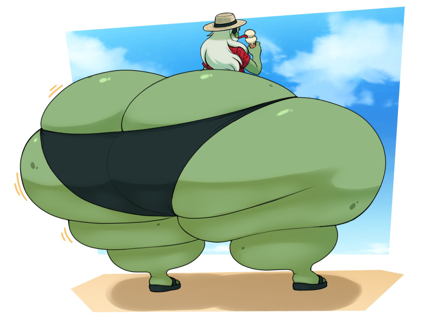 1boy ass ass_bigger_than_body ass_bigger_than_head ass_bigger_than_torso beach big_ass bursting_butt colossal_ass enormous_ass femboy frog_boy furry gigantic_ass green_skin hat huge_ass hyper hyper_ass ice_cream large_ass massive_ass meat_wall_(body_type) roboy_thor solo_male tagme thick_thighs thunder_thighs tongue tongue_out wide_hips