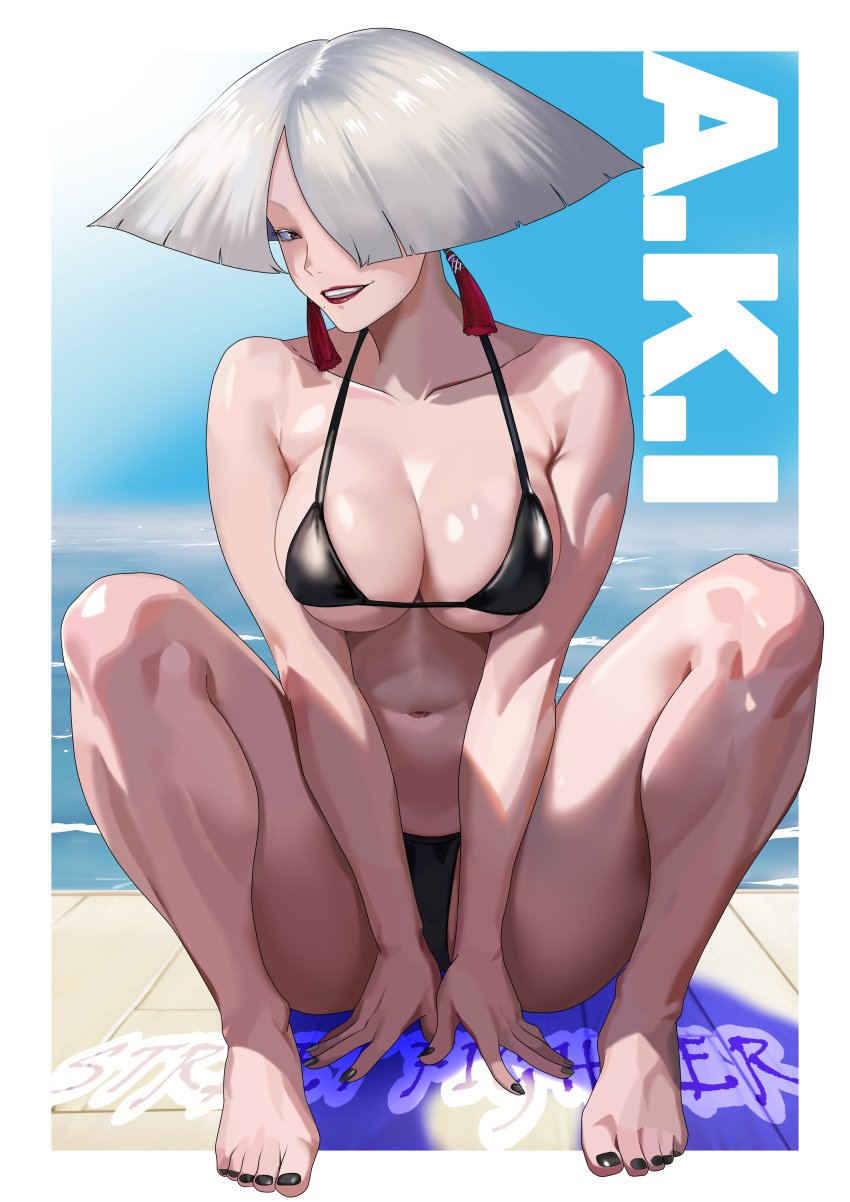 2d a.k.i. artist_request bikini busty capcom female female_focus female_only hourglass_figure makeup pale-skinned_female pale_skin sitting street_fighter street_fighter_6 tagme wide_hips