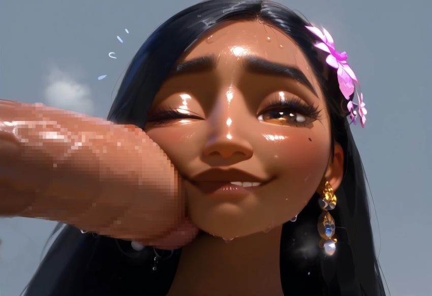 ai_generated brown_skin dark-skinned_female dark_skin disney encanto giant_penis imminent_oral isabela_madrigal large_ass latina penis teenager