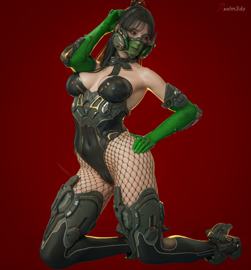 3d armpits bangs black_hair blender cameltoe closed_mouth covered_nipples female fishnet_legwear fishnet_stockings fishnets freyna_(the_first_descendant) green_eyes hairless_pussy helmet high_heels lips looking_to_the_side mask masked masked_female medium_breasts naked_jacket nipples nude on open_clothes partially_clothed pussy realm3do shaved_pussy short_hair skimpy small_breasts smaller_female soldier solo spread_legs standing teenager the_first_descendant thick_thighs thigh_gap thighs tight_clothing