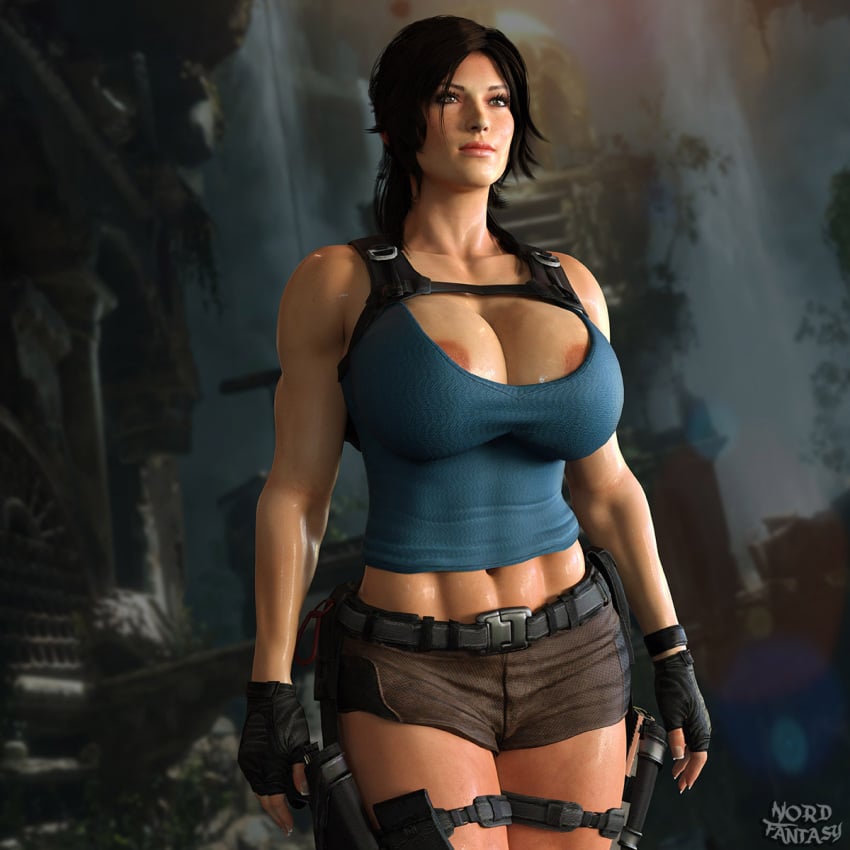 3d big_breasts breasts brown_eyes brown_hair busty female female_focus hourglass_figure lara_croft long_hair nordfantasy ponytail tagme tomb_raider