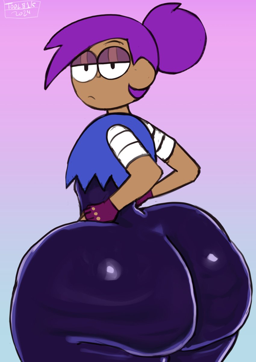 1girls ass big_ass bottom_heavy bubble_butt clothing dark-skinned_female dark_skin dat_ass enid fat_ass female female_only fingerless_gloves gloves huge_ass large_ass looking_at_viewer looking_back massive_ass ok_k.o.!_let's_be_heroes purple_hair solo thick_ass thick_thighs thunder_thighs tool01k wide_hips