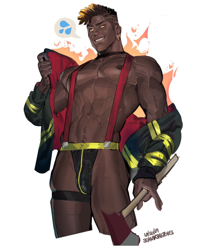 dark-skinned_male male male_only phoenix_(valorant) sean_sketches seansketches solo_male thong underwear valorant