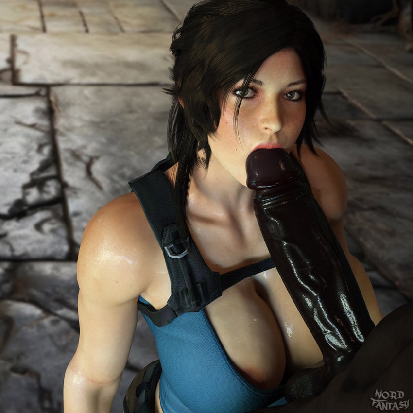 1boy 1girls 3d big_breasts breasts brown_eyes brown_hair busty female female_focus hourglass_figure lara_croft long_hair male nordfantasy penis ponytail tagme tomb_raider