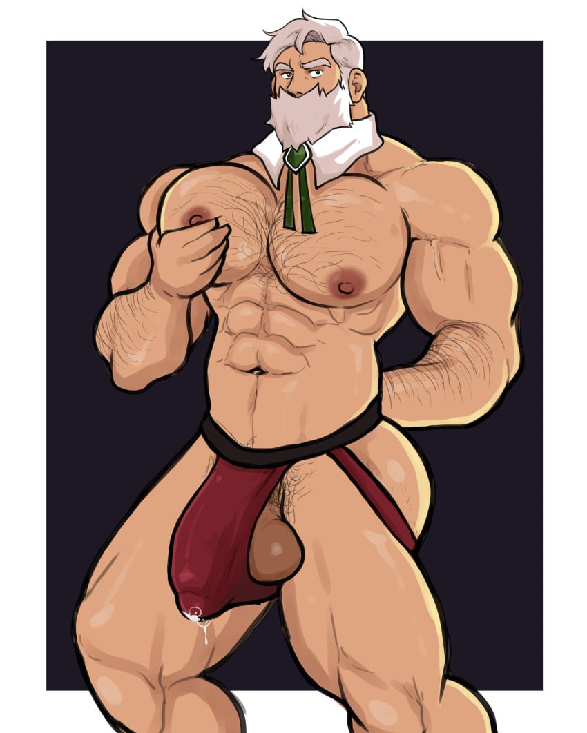 abs balls bara beard biceps big_balls big_bulge bulge daddy dilf drayden hoybarartist jockstrap male male_nipples male_only manly mature_male muscular_male nintendo nipples pecs penis penis_outline pokemon pokemon_bw pokemon_bw2 precum precum_drip underwear white_beard white_hair