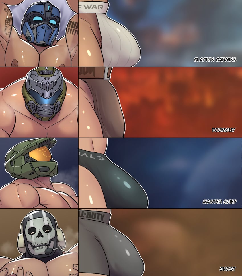 clayton_carmine cock_size_difference crossover doom doom_eternal doom_slayer_(doom) gay gears_of_war halo halo_(game) halo_(series) male male_only master_chief simon_riley ttbrizzy