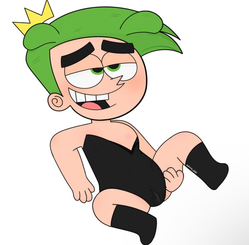 black_bunnysuit black_socks boy_pussy boypussy bunny_ears bunnysuit cosmo_(fop) cosmo_cosma cosmo_fairywinkle-cosma crown fairy green_bunny_ears green_eyes green_hair leaking_pussy male male_focus male_only nickelodeon nicktoons nipple_bulge nipple_slip nipples_visible_through_clothing pussy_juice spead_legs spreading the_fairly_oddparents the_fairly_oddparents:_a_new_wish thick_arms thick_ass thick_eyebrows thick_legs thick_thighs
