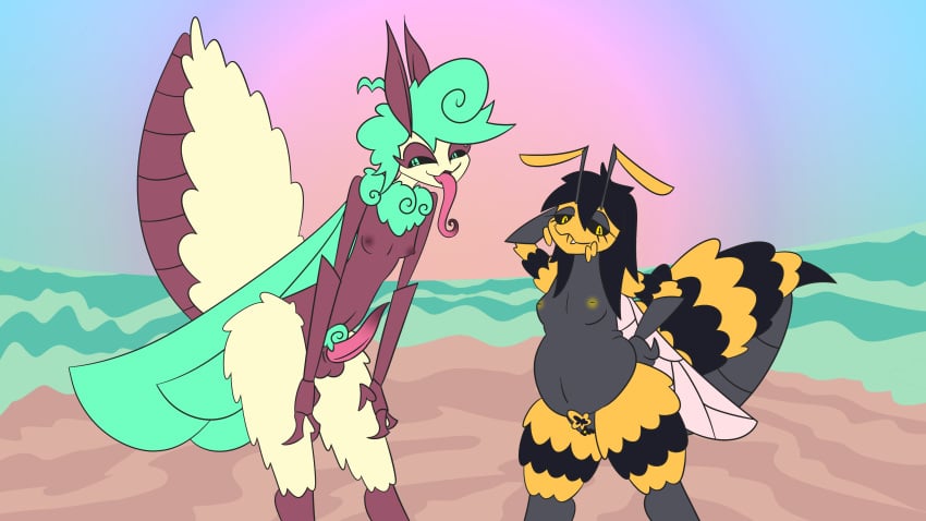 16:9 4k absurd_res antennae_(anatomy) anthro arthropod arthropod_abdomen bee black_sclera bottomless breasts clitoris clothed clothing duo female fluffy futanari genitals gynomorph hi_res hymenopteran insect_wings insects intersex lepidopteran longue_tongue luna_moth moth nude partlysmith penis pubes pussy saturniid slightly_chubby slim small_breasts tapering_penis trans_(lore) trans_woman_(lore) widescreen wings