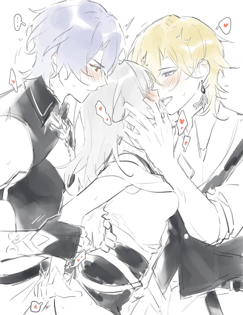 ... 2boys annann_nna arm_held_back aventurine_(honkai:_star_rail) black_gloves black_shirt black_skirt black_vest blonde_hair blush clothed_sex dr._ratio_(honkai:_star_rail) earrings eyeliner female french_kiss furrowed_brow gloves grey_hair group_sex hand_on_another's_arm hand_on_another's_waist heart highres honkai:_star_rail honkai_(series) jewelry kissing makeup mmf_threesome multicolored_eyes multiple_boys neck_tattoo partially_colored pectoral_cleavage pectorals purple_hair red_eyeliner saliva sex sex_from_behind shirt skirt spade_cutout stelle_(honkai:_star_rail) straight sweat tattoo threesome trailblazer_(honkai:_star_rail) two-tone_eyes vest white_background white_shirt
