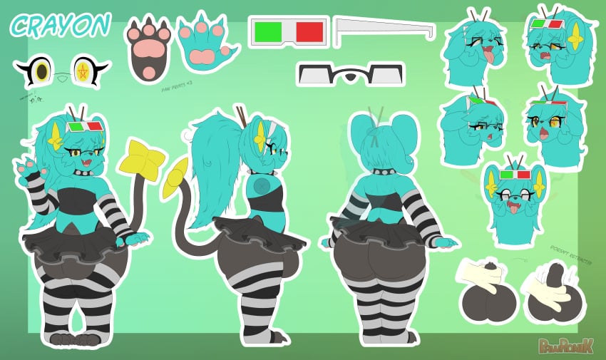 3_toes 3d_glasses 4_fingers absurd_res anthro ass balls barely_visible_balls barely_visible_genitalia big_balls big_butt black_body black_nose blue_body blue_fur bottomwear claws clothed clothing collar crayon_(character) excited eyebrows eyelashes eyewear fangs feet fingers front_view fur generation_4_pokemon genitals gesture glasses hair hand_gesture hi_res huge_balls huge_butt hungry legwear long_hair long_tail looking_aside looking_at_viewer looking_away male messy_hair model_sheet multicolored_body multiple_angles multiple_poses nintendo occult_symbol open_mouth pawpads pawronik paws pentagram pink_pawpads pink_tongue pokemon pokemon_(species) pose rear_view scared shinx simple_background skirt smile solo spiked_collar spikes standing stockings suggestive suggestive_gesture symbol tail teeth text thick_eyelashes thick_thighs thigh_highs tired toes tongue tongue_out topwear two_tone_body v_sign yellow_eyes