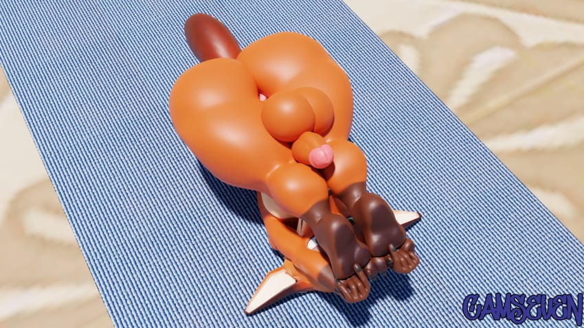 16:9 2024 3d_(artwork) anthro anthro_focus anus ass barely_visible_anus beach_towel big_butt black_claws black_nose brown_markings camseven canid canine circumcised claws clothing digital_media_(artwork) dipstick_ears disney ear_markings erection fox genitals gloves green_eyes handwear hi_res holding_feet humanoid_genitalia humanoid_penis leg_markings legs_together lying male mammal markings multicolored_ears nick_wilde nude_anthro nude_male on_back penis pink_anus sand socks_(marking) solo stretching tail thick_thighs towel widescreen zootopia