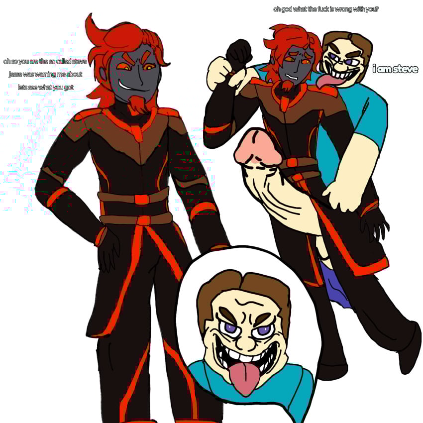 2boys cursed forced_yaoi freaky_steve grotesque_steve ibispaintx jxci male meme minecraft minecraft:_story_mode romeo romeo_(mcsm) satire self_upload shitpost taunting text the_admin zamn!