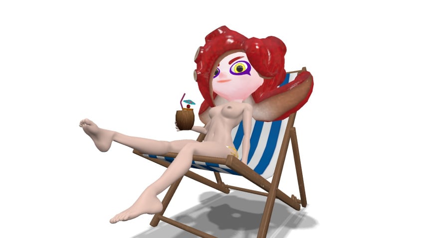 3d breasts chair coconut_drink female female_only garry's_mod light-skinned_female looking_at_viewer octoling octoling_girl octoling_rival red_hair relaxing splatoon tagme tentacle_hair topless yellow_eyes