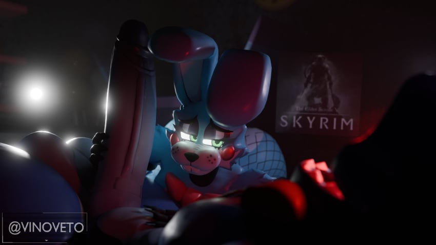 16:9 2024 3d anthro ass balls bent_over big_balls big_butt big_penis black_eyebrows black_nose blue_body blue_fur blurred_background bow_tie bow_tie_only buckteeth butt_heart cheek_tuft circumcised clothing depth_of_field digital_media_(artwork) duo english_description erection eyebrows eyeshadow facial_tuft fishnet_clothing fishnet_legwear five_nights_at_freddy's five_nights_at_freddy's_2 fur genitals glowing glowing_eyes green_eyes half-closed_eyes hand_on_another's_penis hand_on_penis hi_res holding_penis huge_cock humanoid_genitalia humanoid_penis lagomorph legwear leporid lidded_eyes long_ears looking_at_another looking_at_partner lying makeup male male/male mammal mascara mostly_nude narrowed_eyes on_back penis poster rabbit rabbit_ears raised_inner_eyebrows red_bow_tie red_cheeks sharp_teeth skyrim teeth toy_bonnie_(fnaf) tuft vein veiny_penis vinoveto whisker_spots white_penis widescreen withered_bonnie_(fnaf)