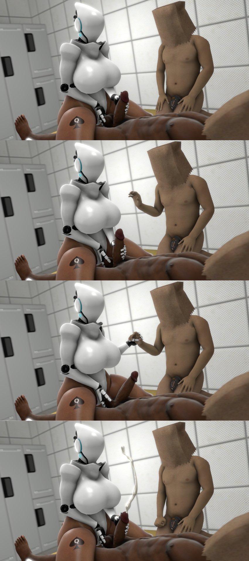 1girl2boys 3d abs anonymous_male ball_fondling balls big_ass big_breasts black_penis blacked breasts chastity chastity_cage comic cuck cuckold cuckolding cum cumming cyborg cyborg_girl dark-skinned_female dark-skinned_male dark_skin denied ejaculation faceless faceless_female female handjob haydee haydee_(game) holding_penis justaglass laying_down laying_on_back laying_on_bed leotard male male/female male_chastity mask masked_female muscular muscular_male netorare ntr paper_bag paper_bag_on_head penis queen_of_spades reaching_out robot robot_girl sfm sitting_on_legs slightly_chubby_male small_penis source_filmmaker stroking stroking_cock stroking_penis thick thick_ass thick_thighs tubby voluptuous voluptuous_female
