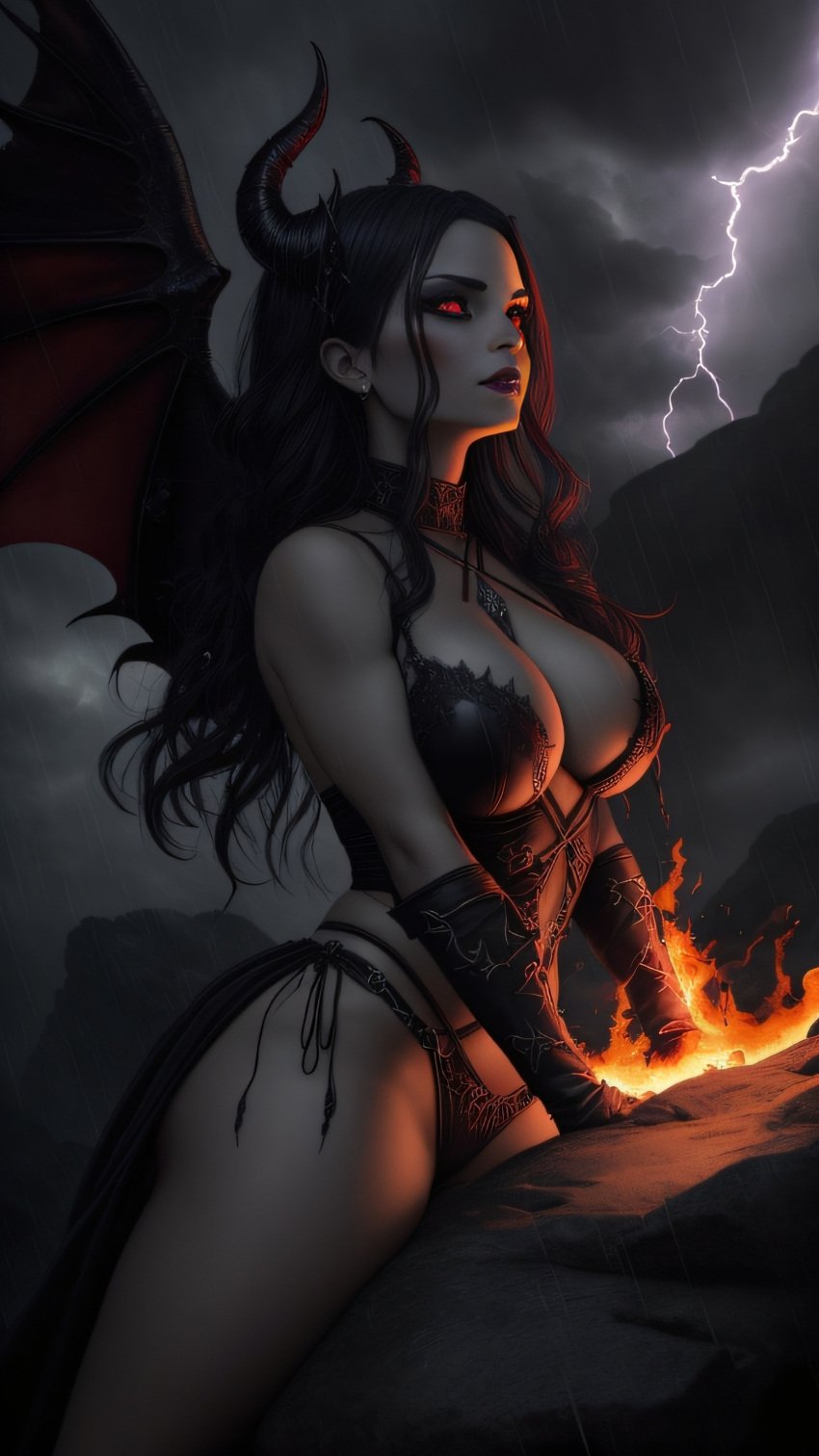 1girls ai_generated black_hair daughter demon demon_girl demon_horns demon_wings demoness devil_girl devil_horns devil_wings dexgravity female female_focus female_only lilim red_eyes seductive seductive_look solo_female succubus succubus_horns succubus_wings