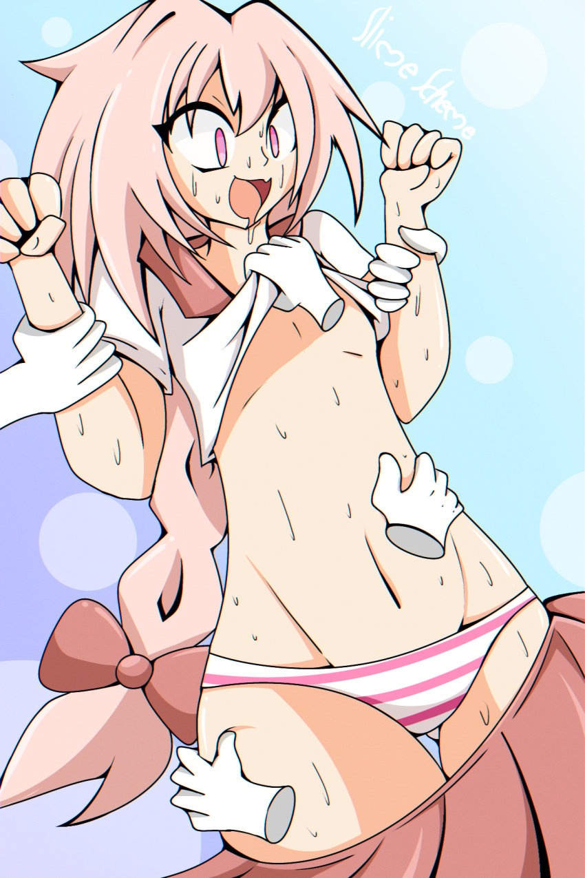 astolfo_(fate) cute dress dress_pull fate_(series) femboy femboysub forced hands_on_thighs imminent_rape imminent_sex male male_only panties pink_eyes pink_hair rape restrained shirt_lift shirt_pull shirt_up slime_scheme stomach striped striped_panties sweat sweatdrop thigh_gap thighs trap wrist_grab