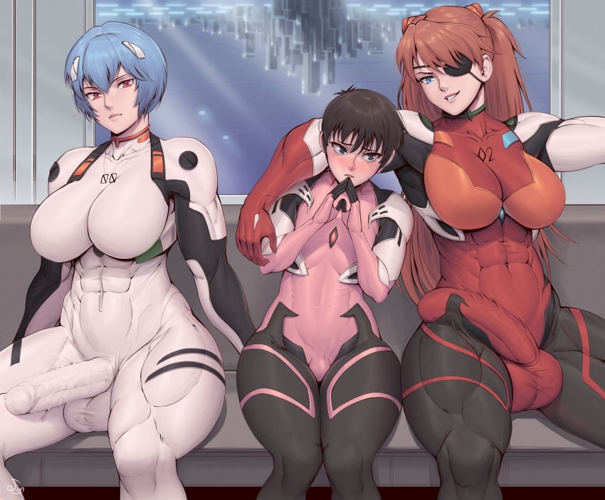 2futas abs arm_around_partner asuka_langley_sohryu balls big_breasts big_penis blue_hair blush bodysuit breasts bulge bulge_through_clothing clothing color curvy dominant_futanari duo eyepatch fit_futanari futa_is_bigger futanari girly hi_res huge_breasts human interface_headset intersex light_skin long_hair looking_at_another looking_at_partner male muscular muscular_arms muscular_futanari muscular_legs muscular_thighs neon_genesis_evangelion orange_hair pale_skin penis_size_difference pilot_suit plugsuit rebuild_of_evangelion rei_ayanami shinji_ikari short_hair sitting smile speedl00ver spread_legs submissive_male suggestive_look thick_thighs train train_interior trio voluptuous wide_hips