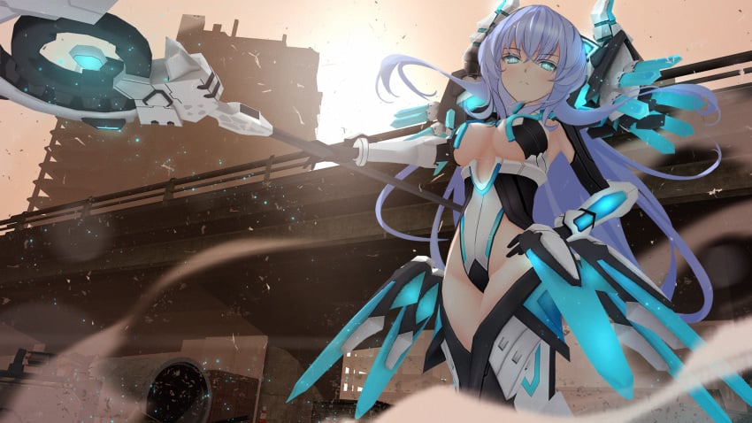 1girls 2022 3d aqua_eyes big_breasts blue_hair bodysuit compile_heart female_only idea_factory kiseijou_rei kiseijou_rei_(goddess_form) neptunia_(series) rei_ryghts sculp2 solo solo_female staff thick_thighs villain