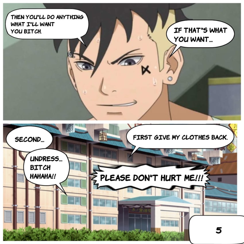 1boy boruto:_naruto_next_generations bullying comic english_text human kawaki male male_only naruto rape solo text