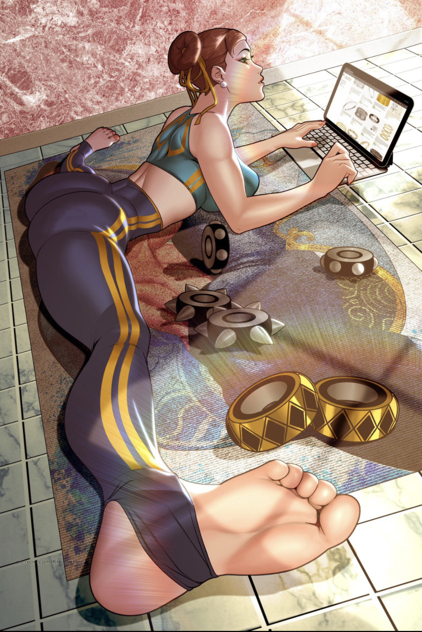 1girls alien asian asian_female ass big_ass bubble_butt capcom chun-li feet female female_only fully_clothed krezniverse soles solo splits street_fighter street_fighter_6 street_fighter_alpha stretching thick_thighs tights