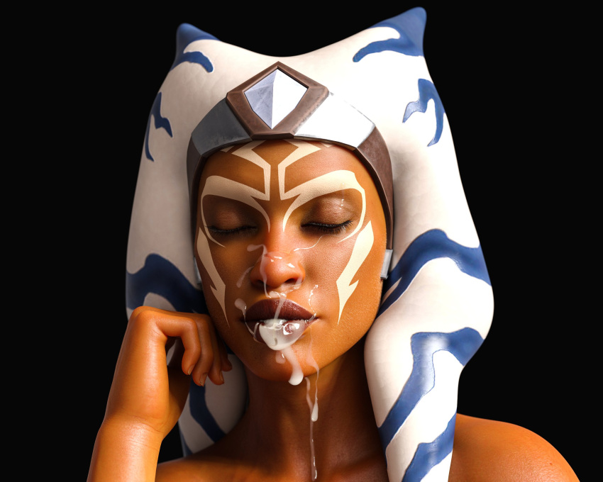 1girls 3d after_sex ahsoka_tano cum cum_in_mouth cum_on_face drinkerofskies female female_only hi_res highres solo star_wars togruta